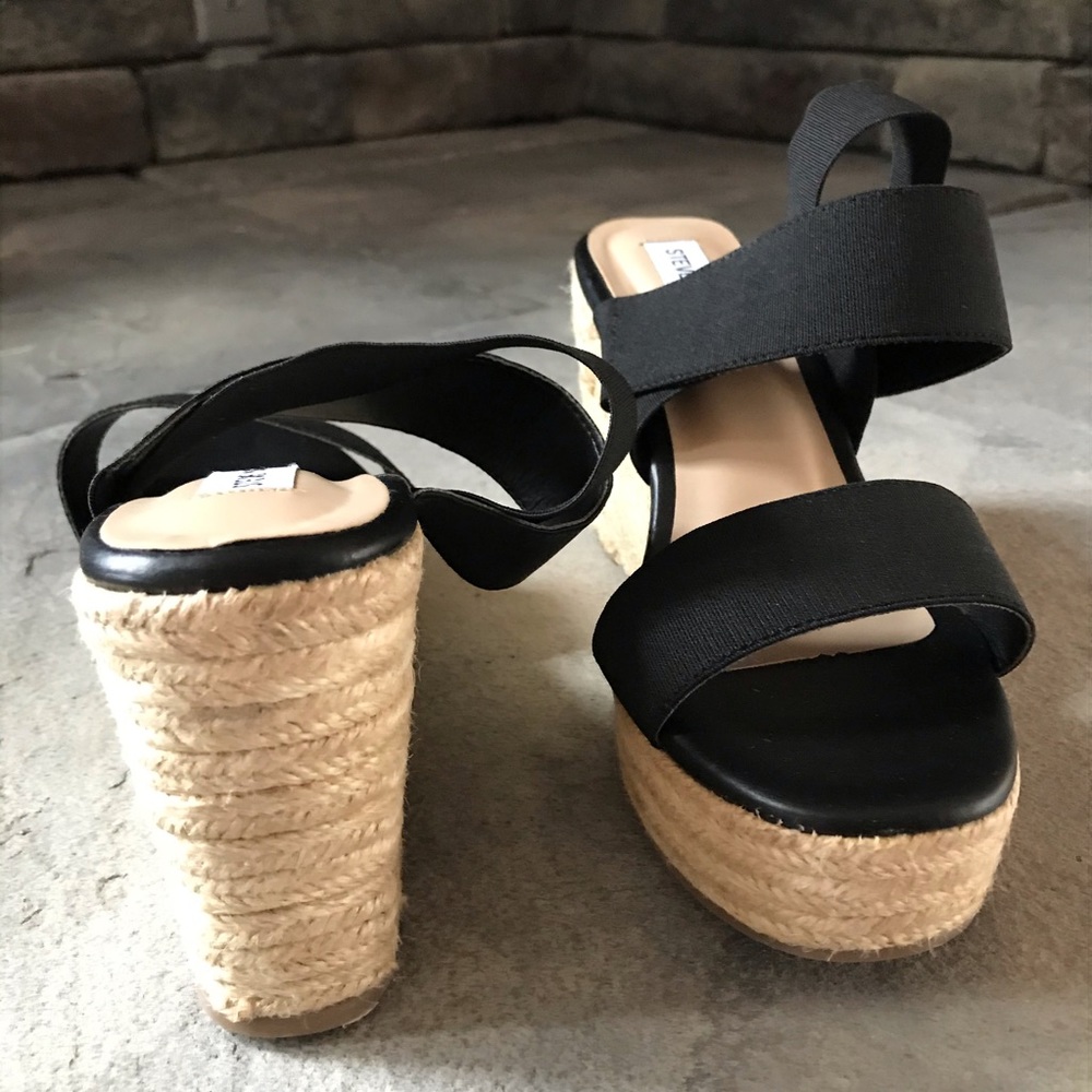 NWOT Steve Madden espadrille wedges black 8 9.5 - Picture 13 of 16